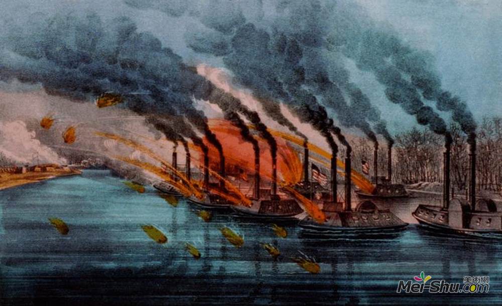 柯里尔与艾夫斯(Currier and Ives)高清作品《轰击和占领亨利堡，腾龙1862号》