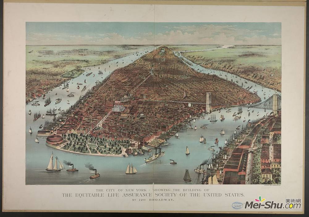 柯里尔与艾夫斯(Currier and Ives)高清作品《纽约的城市——展示公平的城市住宅建筑》