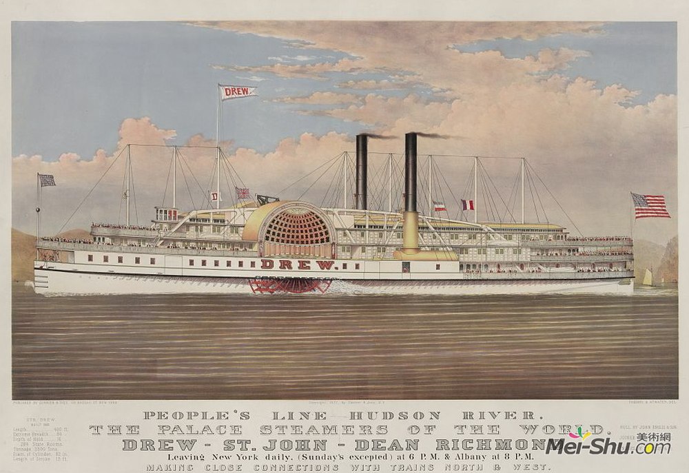 柯里尔与艾夫斯(Currier and Ives)高清作品《德鲁德，哈得逊河蒸笼》