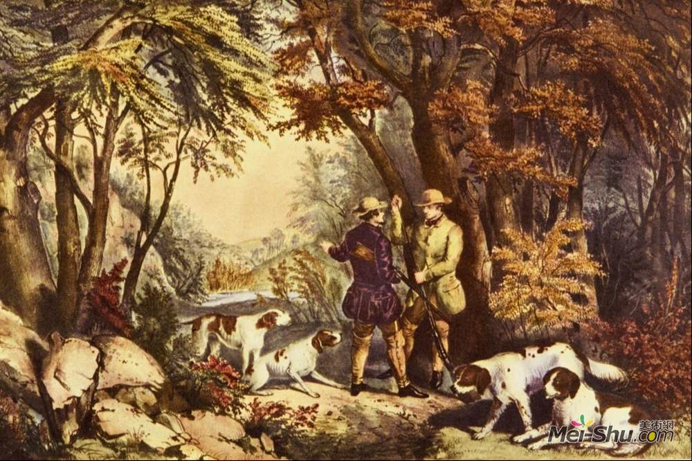 柯里尔与艾夫斯(Currier and Ives)高清作品《林中之晨》