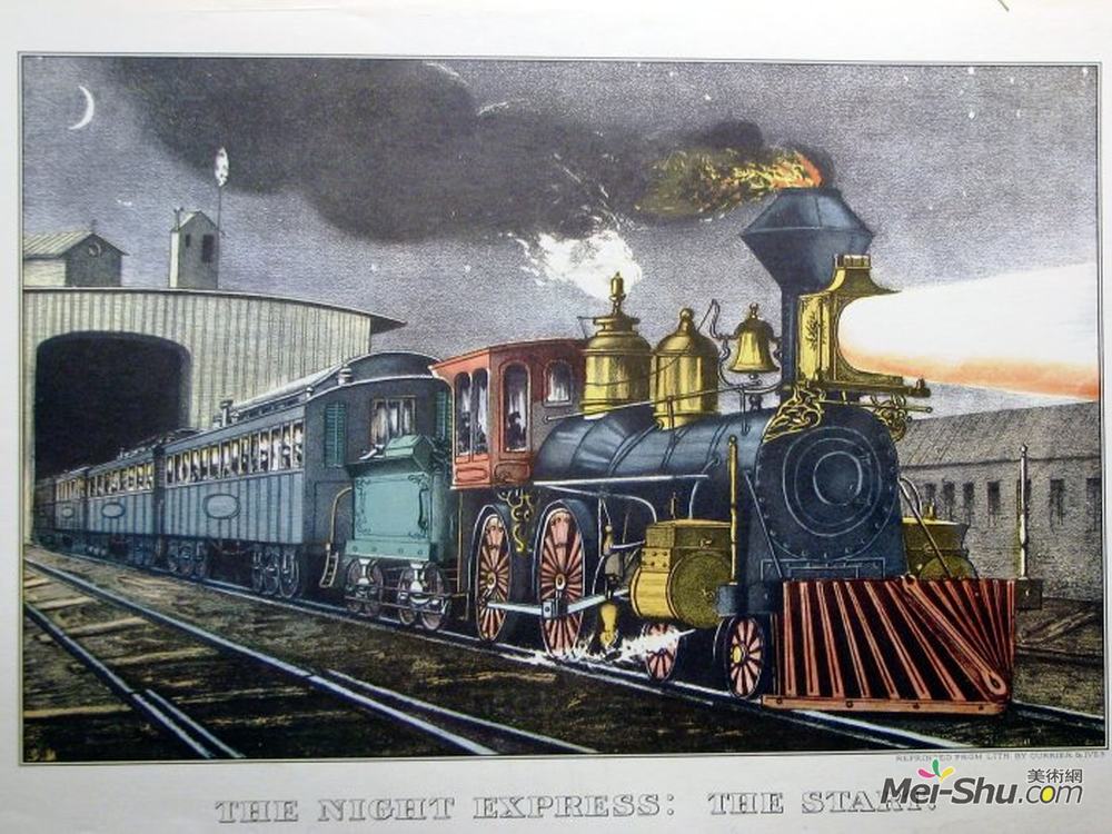 柯里尔与艾夫斯(Currier and Ives)高清作品《夜间快车》