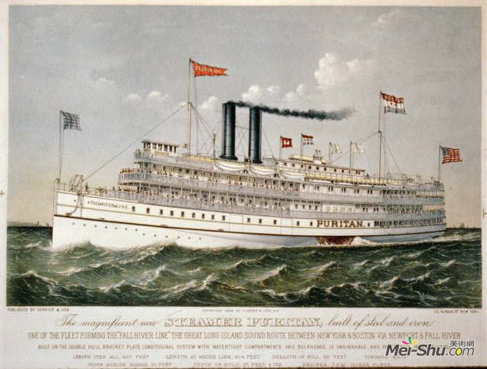 柯里尔与艾夫斯(Currier and Ives)高清作品《轮船清教徒是“老”瀑布的一部分》