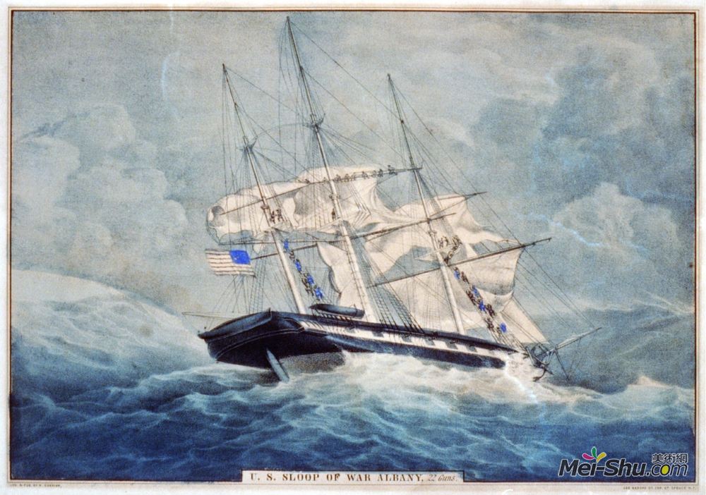 柯里尔与艾夫斯(Currier and Ives)高清作品《奥尔巴尼战争美国单环22炮》