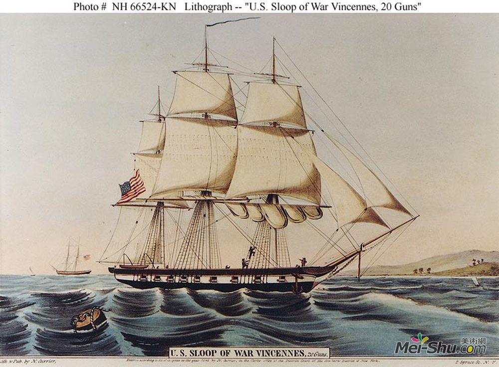 柯里尔与艾夫斯(Currier and Ives)高清作品《文森斯单桅帆船》