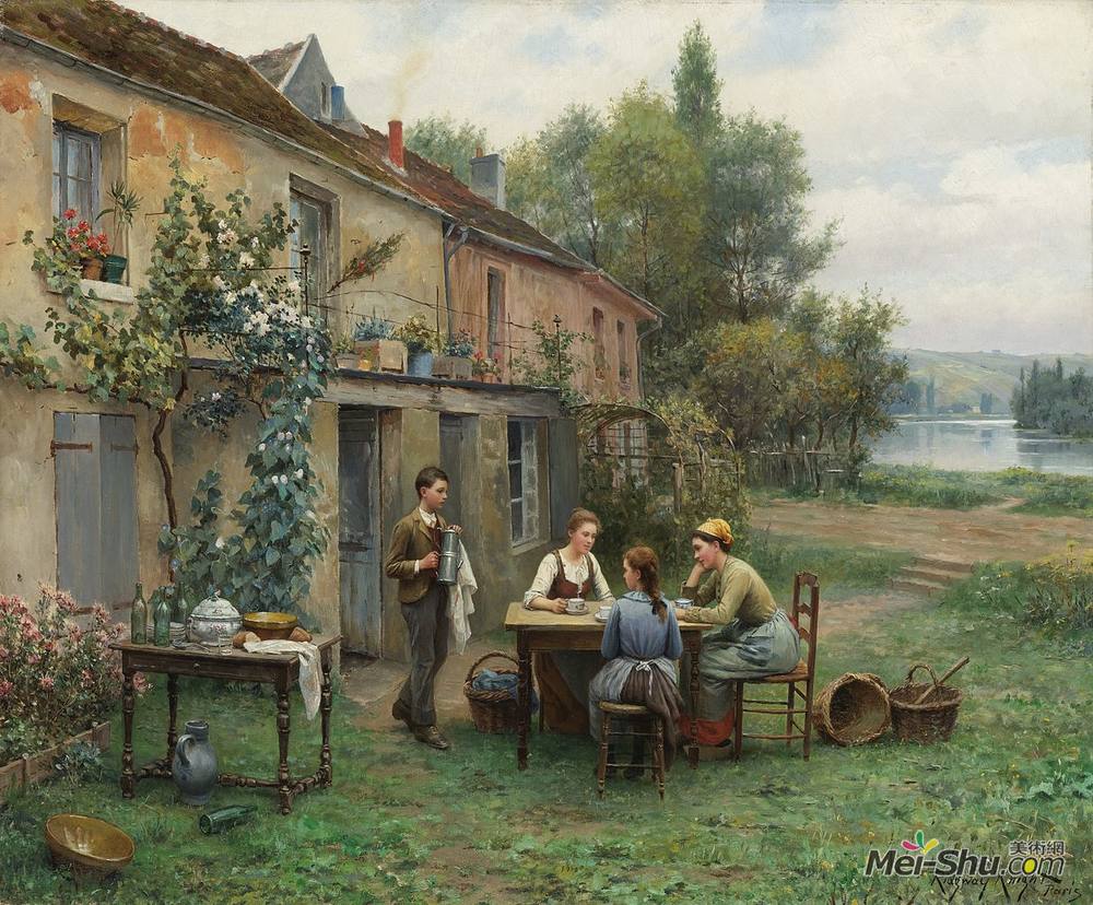 丹尼尔·李奇微·奈特(Daniel Ridgway Knight)高清作品《花园里的咖啡》