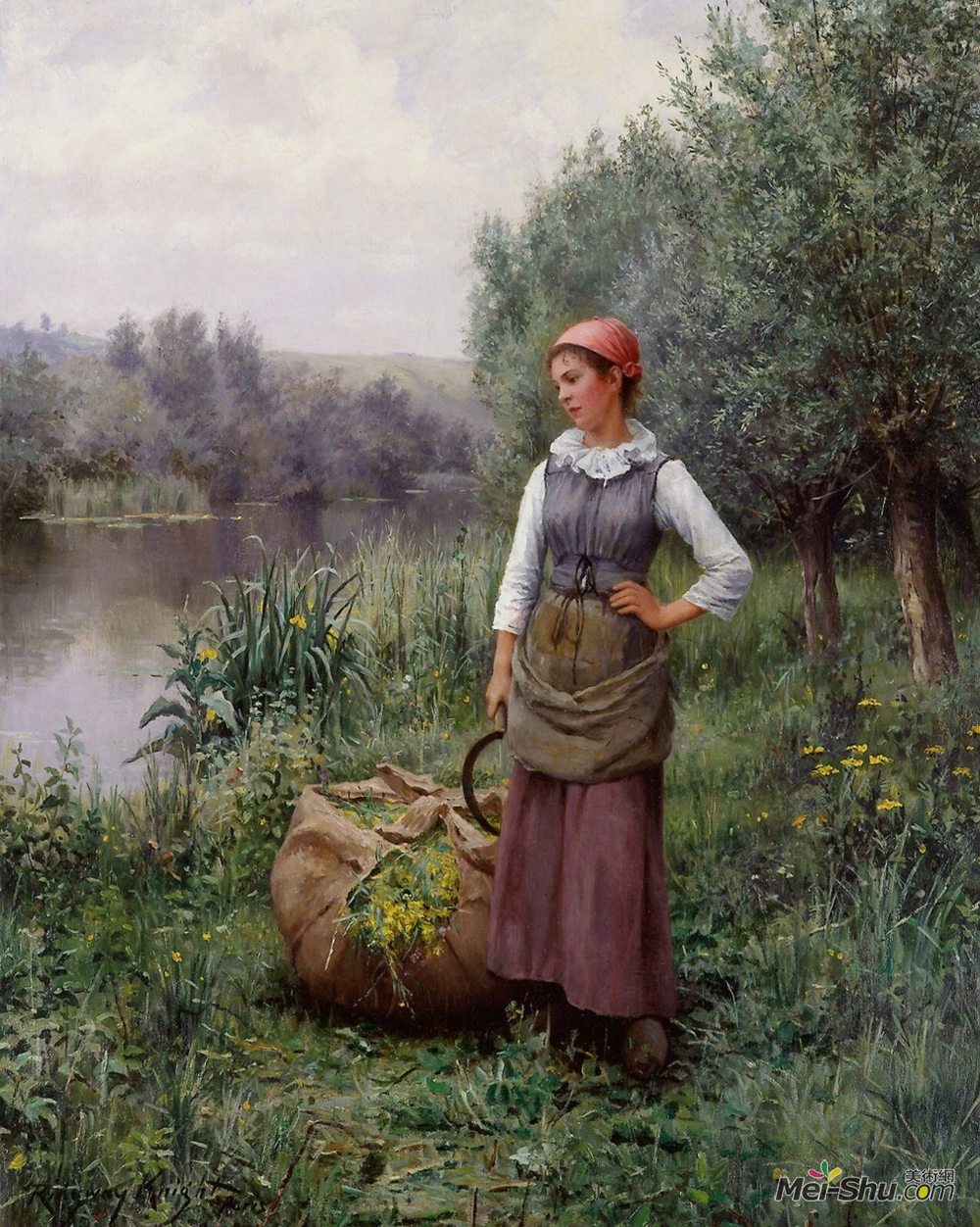 丹尼尔·李奇微·奈特(Daniel Ridgway Knight)高清作品《溪流中的女孩，佛兰德》