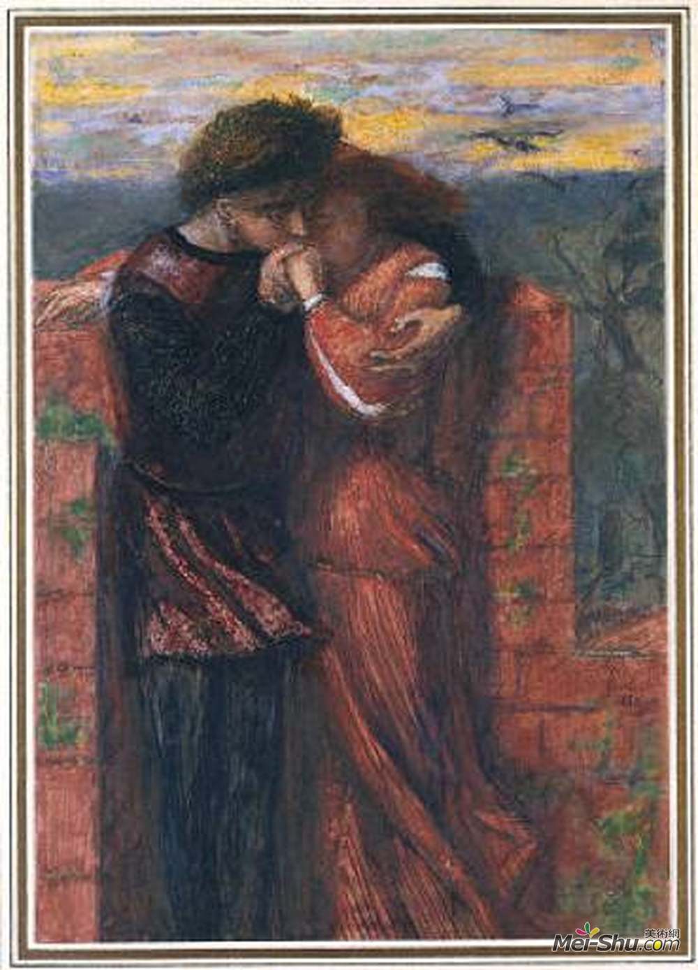 但丁·加布里埃尔·罗赛蒂(Dante Gabriel Rossetti)高清作品《Carlisle Wall (The Lovers)》