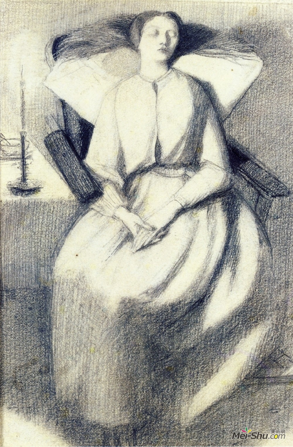 但丁·加布里埃尔·罗赛蒂(Dante Gabriel Rossetti)高清作品《伊丽莎白·西达尔坐在椅子上》