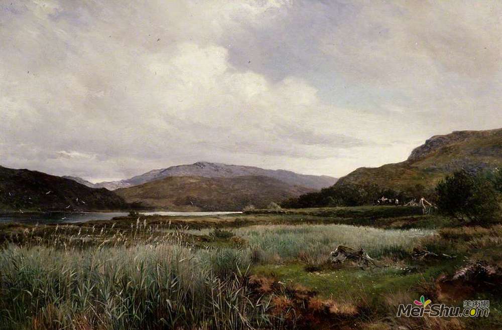 大卫·贝特斯(David Bates)高清作品《A River Landscape with Reeds, Arthog》