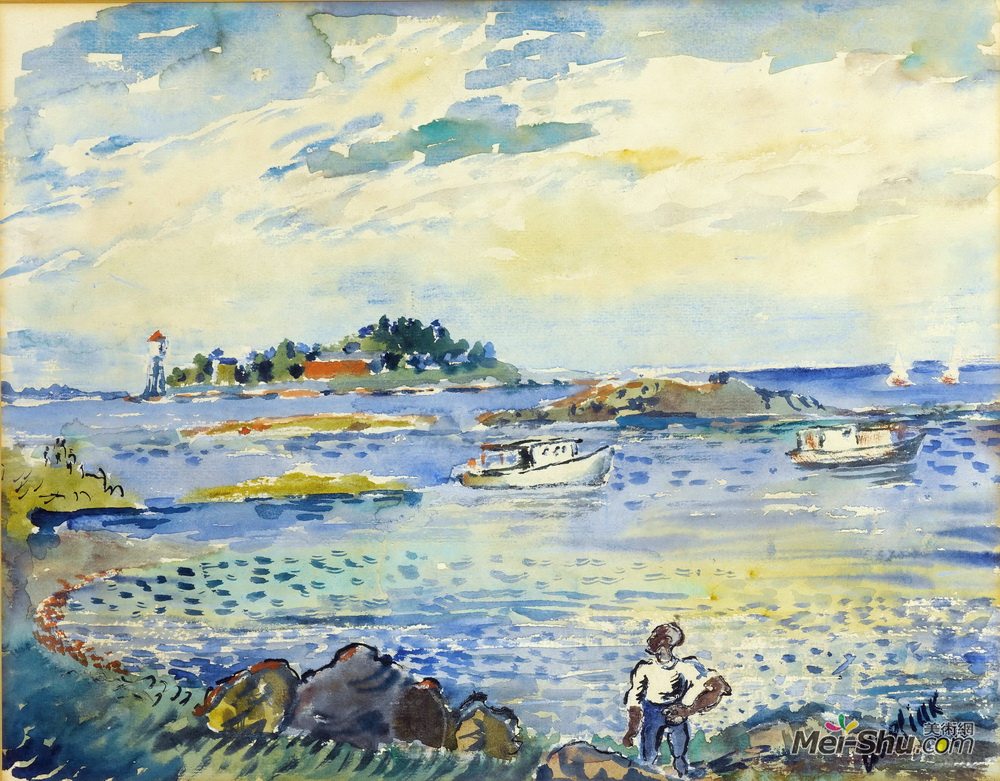 戴维·伯克(David Burliuk)高清作品《海湾中的值班船》