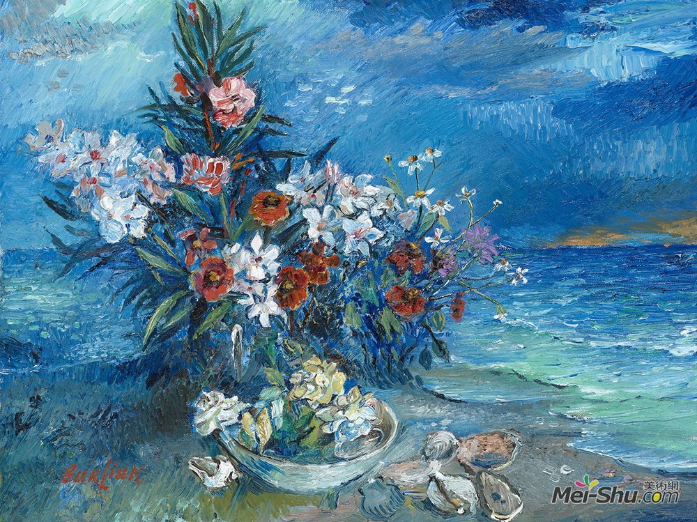 戴维·伯克(David Burliuk)高清作品《海边的花》