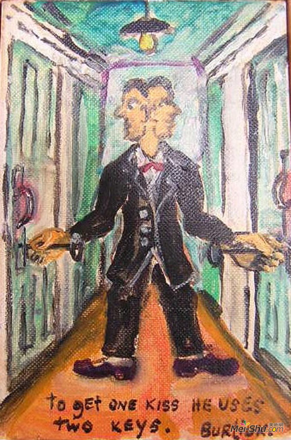 戴维·伯克(David Burliuk)高清作品《为了得到一个吻，他用了两把钥匙》