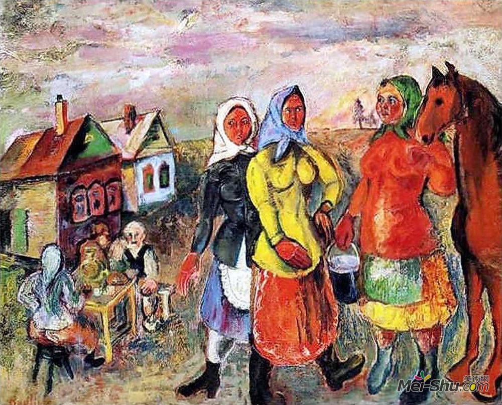 戴维·伯克(David Burliuk)高清作品《在俄罗斯村庄》