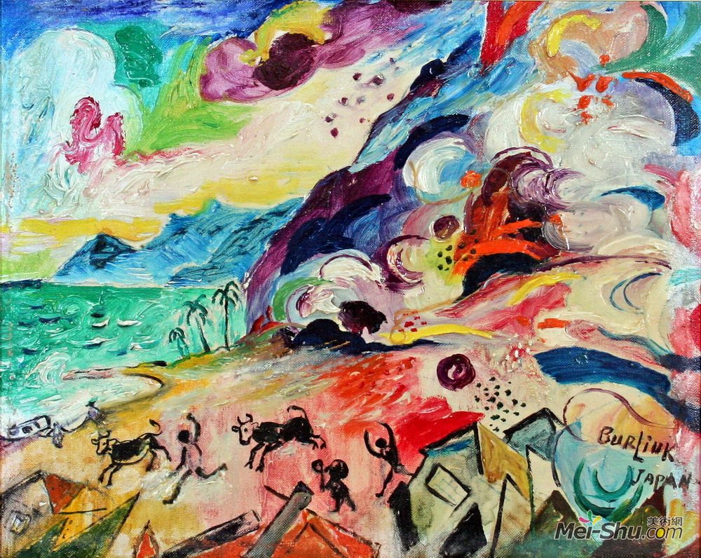 戴维·伯克(David Burliuk)高清作品《在海滩上，日本》