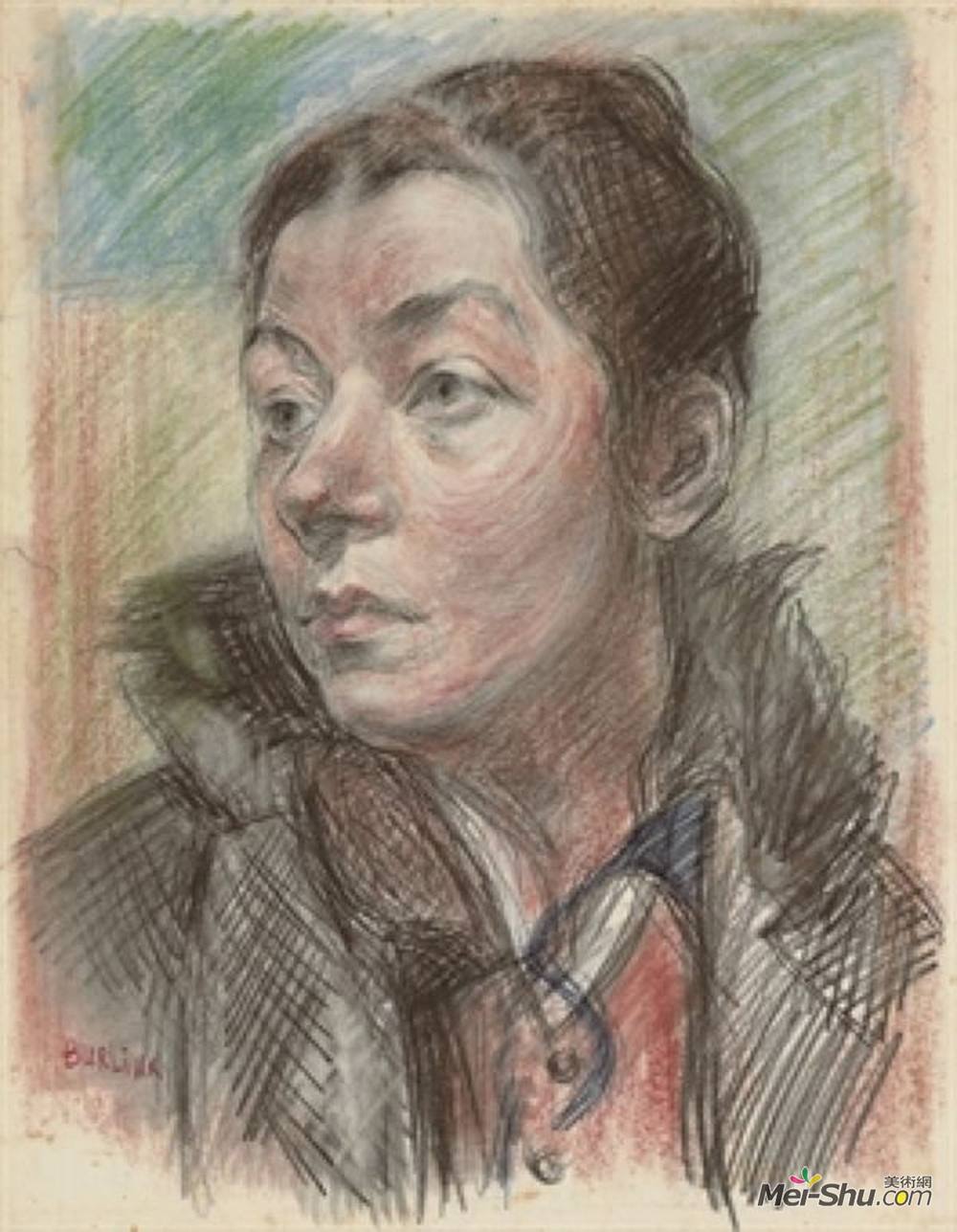 戴维·伯克(David Burliuk)高清作品《Portrait of Marusia Burliuk》