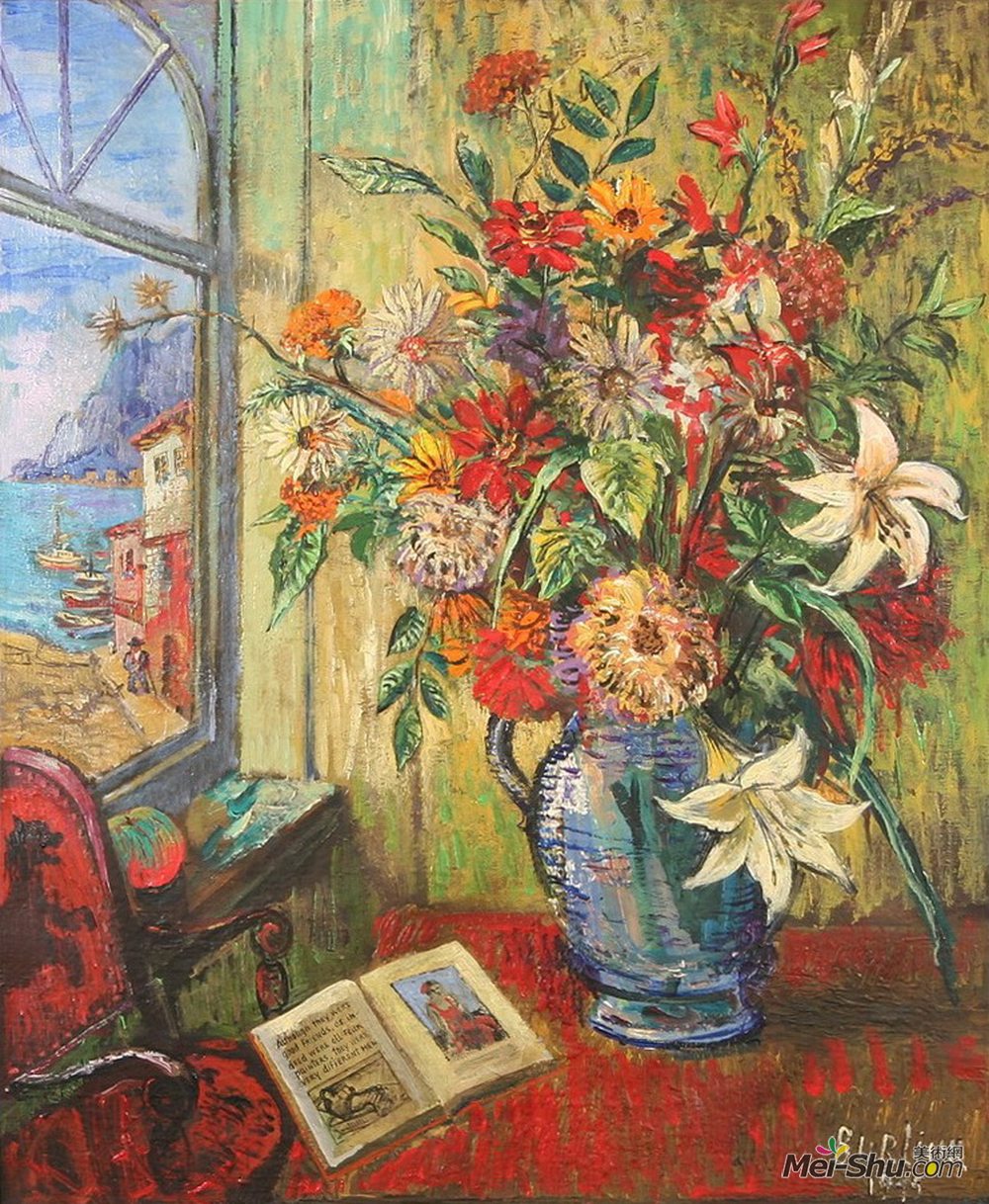 戴维·伯克(David Burliuk)高清作品《海边的花》