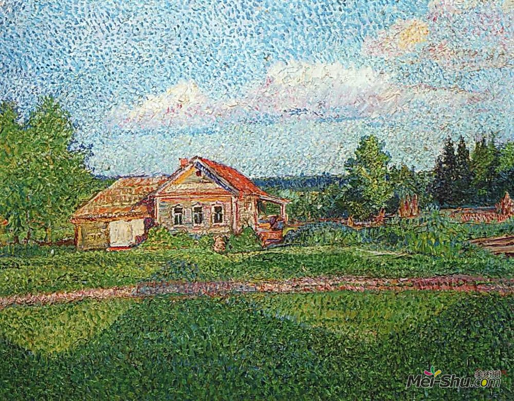 戴维·伯克(David Burliuk)高清作品《有房子的风景》