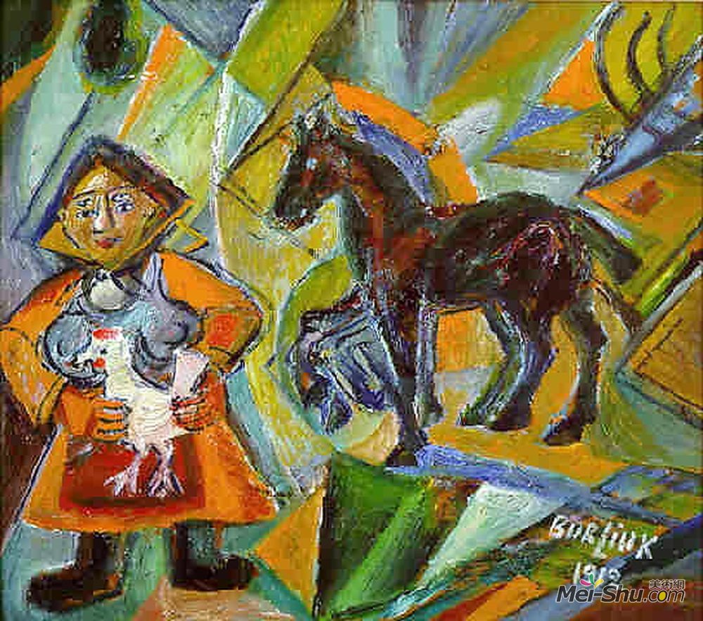 戴维·伯克(David Burliuk)高清作品《四眼母鸡》