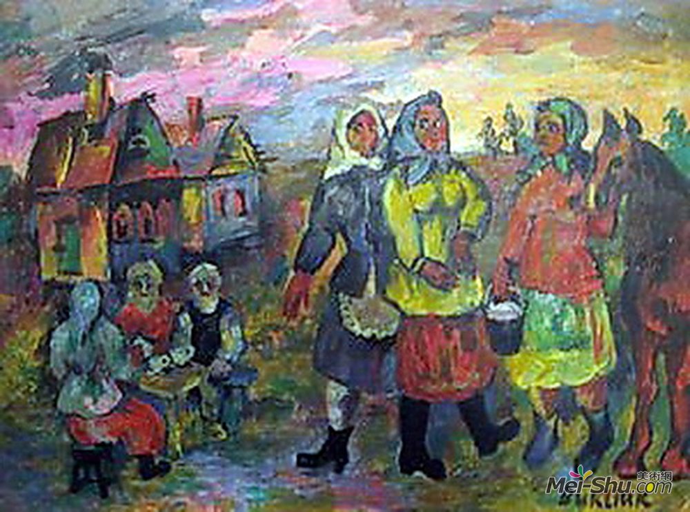 戴维·伯克(David Burliuk)高清作品《Village at Slobozhanschina》