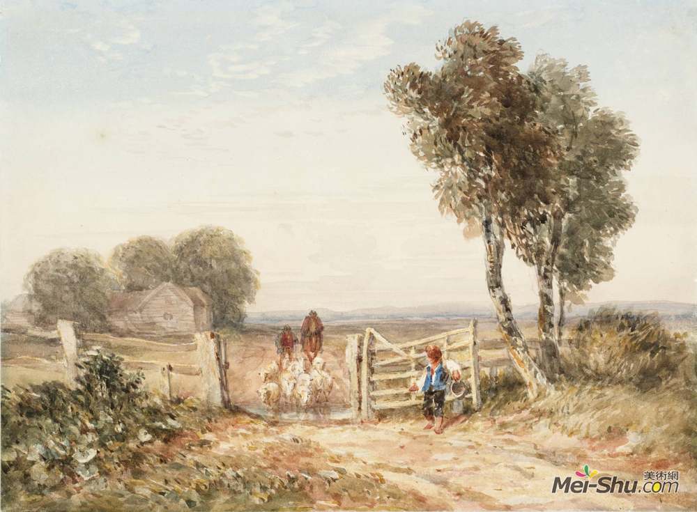 戴维·考克斯(David Cox)高清作品《男孩为羊打开大门》