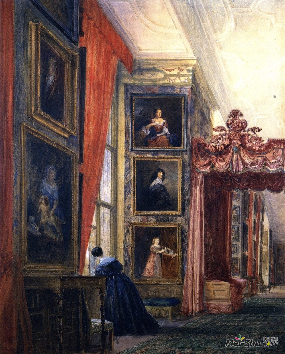 戴维·考克斯(David Cox)高清作品《长的画廊，德比郡哈德威克厅；》