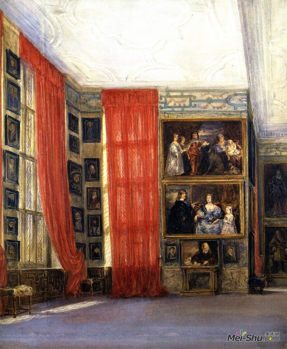 戴维·考克斯(David Cox)高清作品《长的画廊，德比郡哈德威克厅；》