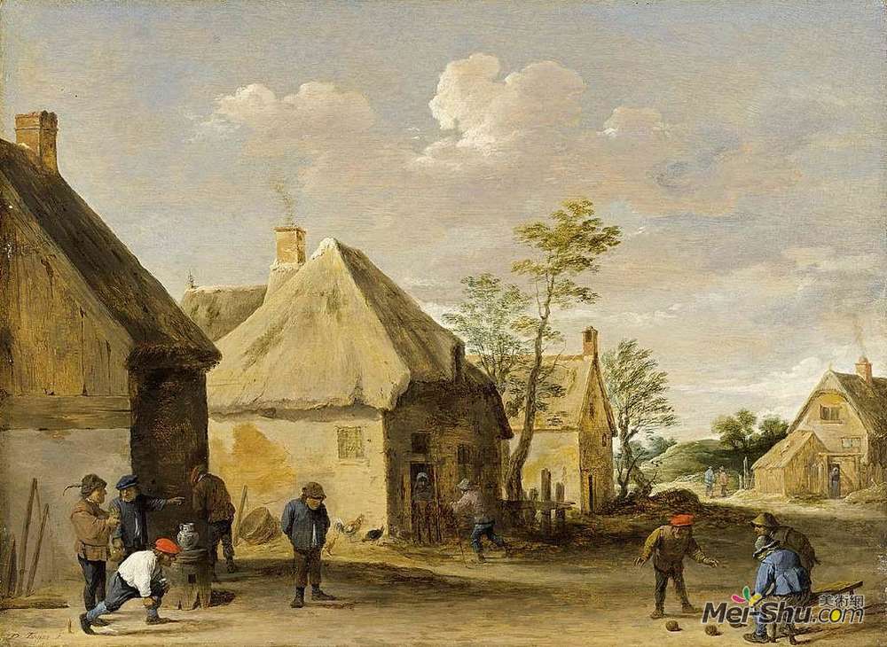 戴维·特尼耶(David Teniers the Younger)高清作品《乡村街道上的保龄球》