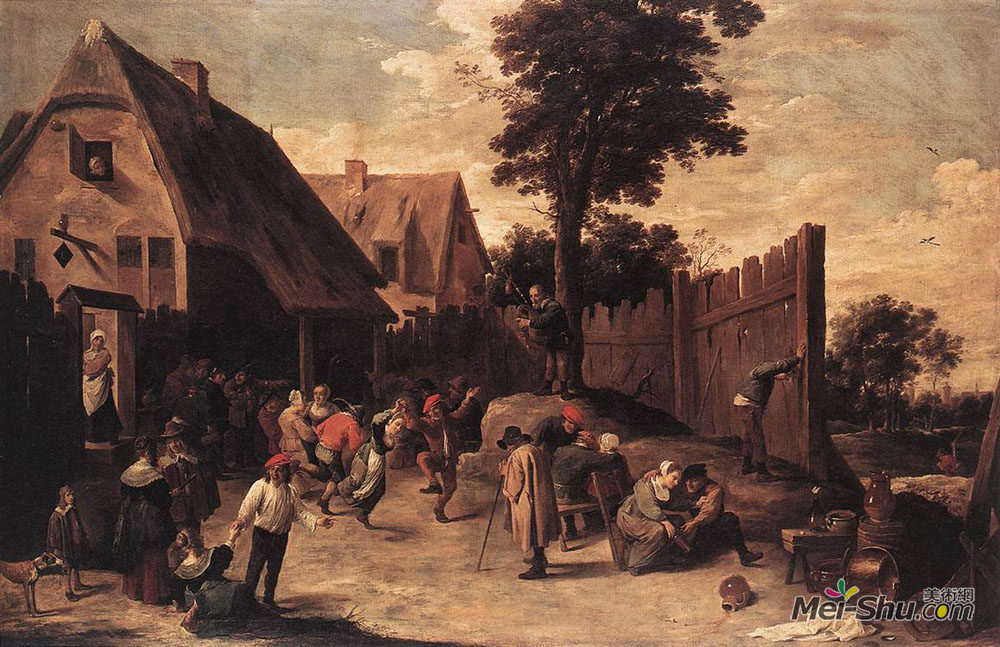 戴维·特尼耶(David Teniers the Younger)高清作品《农民在酒馆外跳舞》