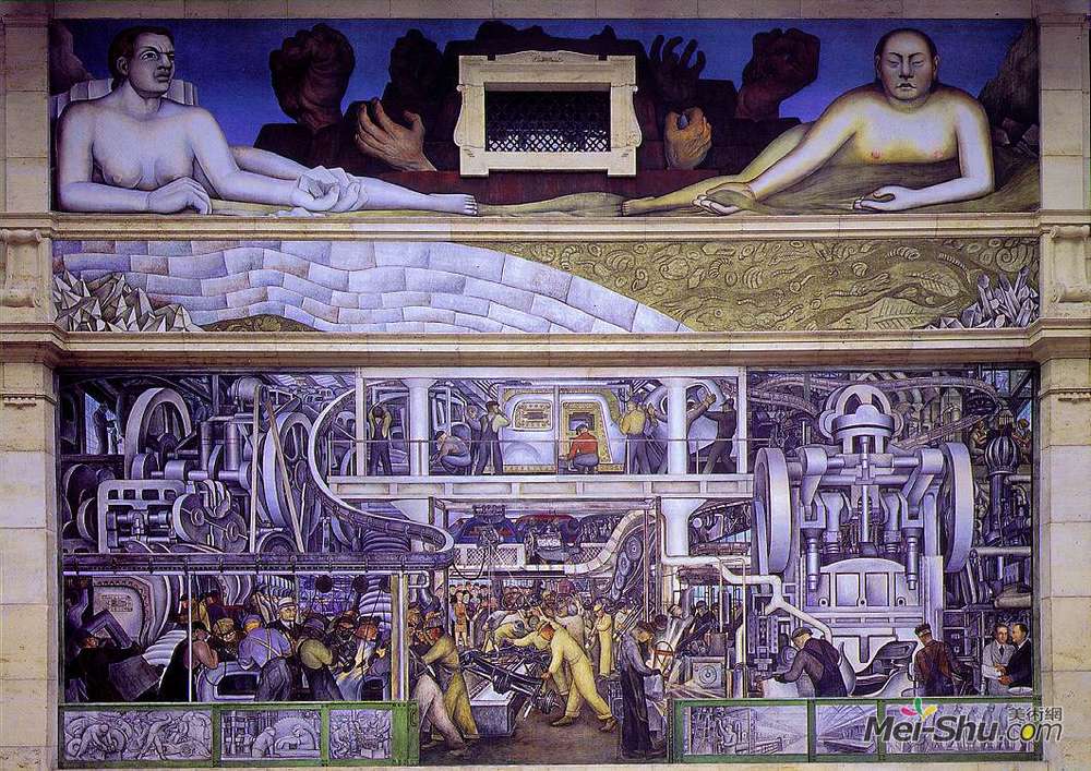 迭戈·里维拉(Diego Rivera)高清作品《底特律工业南墙》