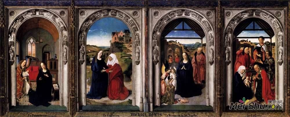 迪里克·布茨(Dirk Bouts)高清作品《Polyptych of the Virgin: The Annunciation, The Visitation, T》