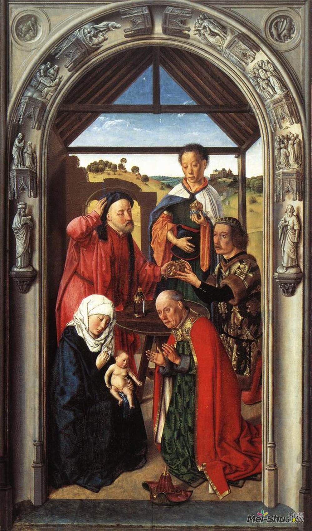 迪里克·布茨(Dirk Bouts)高清作品《The middle panel of The Pearl of Brabant: Adoration of the M》