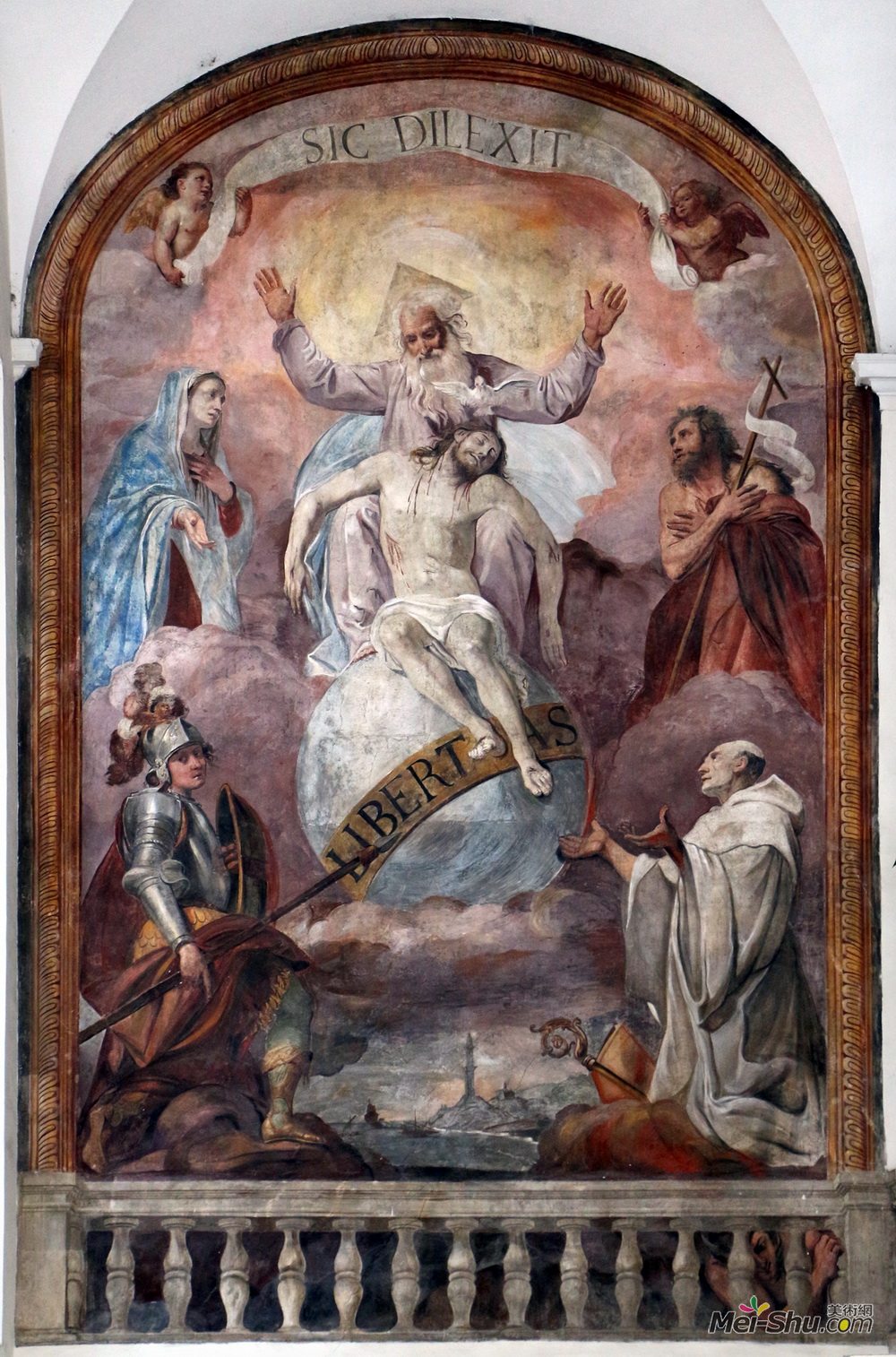 多梅尼科·菲亚斯拉(Domenico Fiasella)高清作品《trinit&à con maria, giovanni battista e i santi prot》