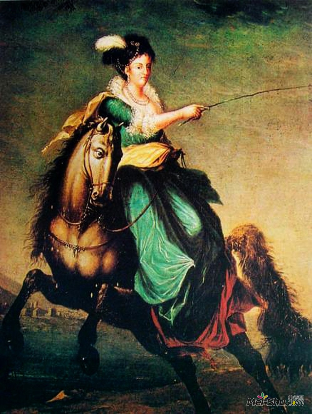 多明戈斯·安东尼奥·德塞凯拉(Domingos Sequeira)高清作品《Retrato equestre de Carlota Joaquina of Spain》