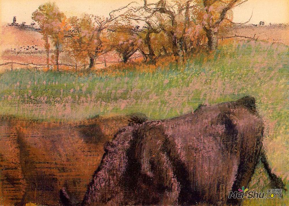 埃德加·德加(Edgar Degas)高清作品《景观。前景中的母牛》