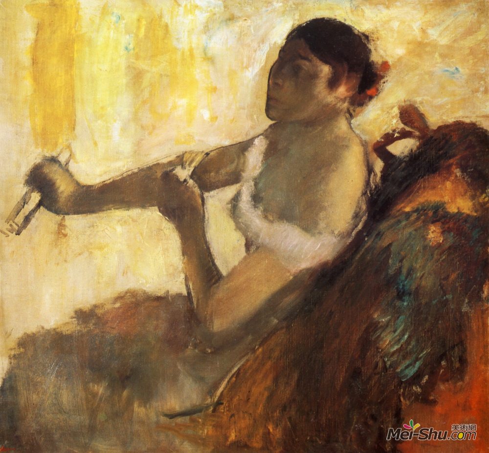 埃德加·德加(Edgar Degas)高清作品《坐着的女人拉手套》