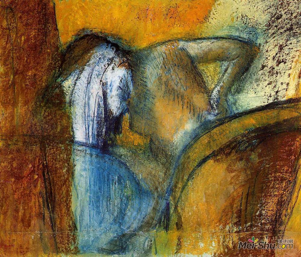 埃德加·德加(Edgar Degas)高清作品《女人从后面看，头发干》