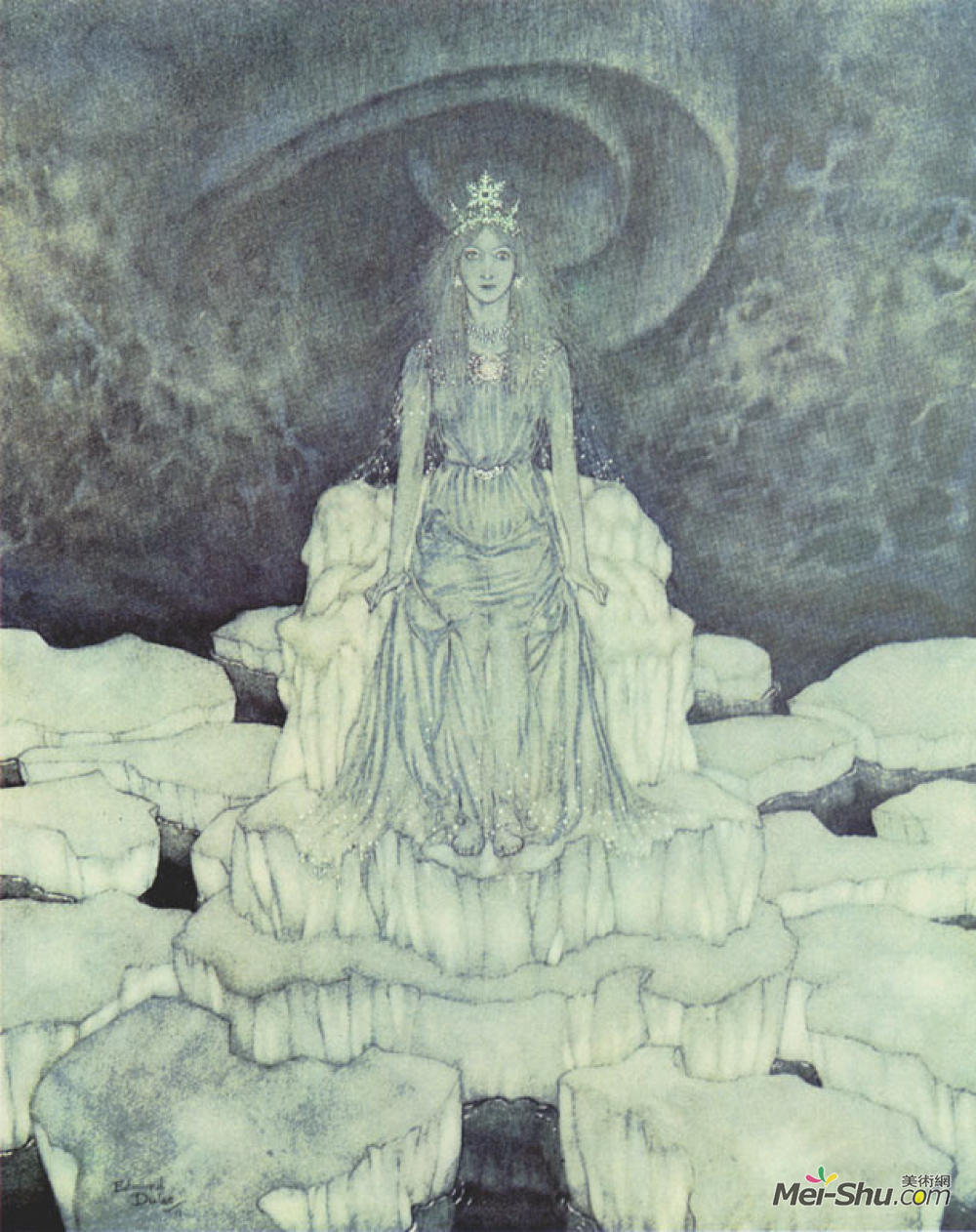 埃德蒙·杜拉克(Edmund Dulac)高清作品《冰雪宝座上的雪女王》