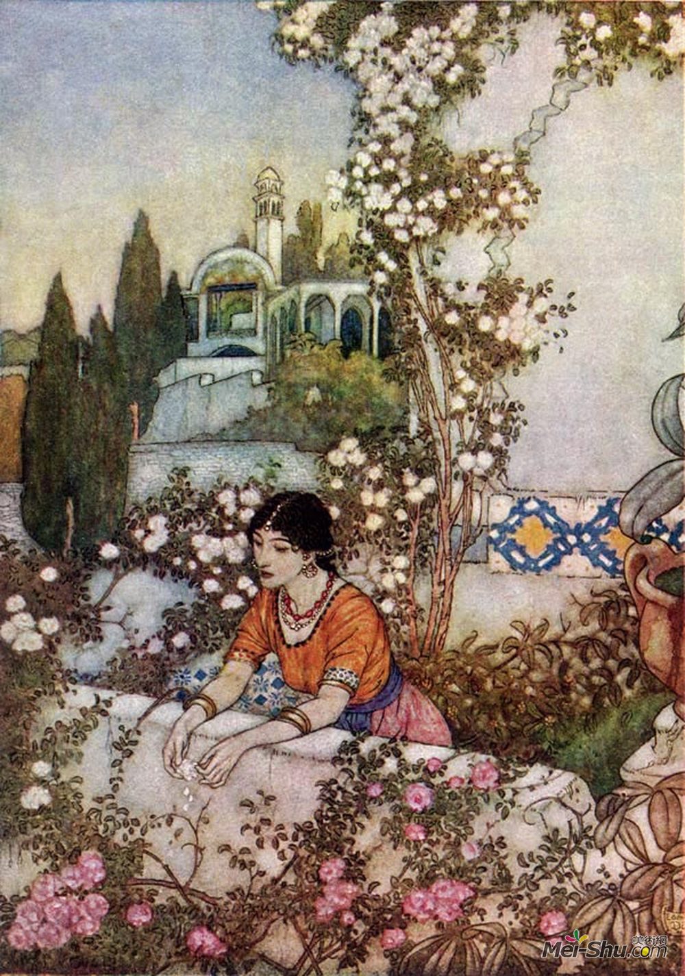 埃德蒙·杜拉克(Edmund Dulac)高清作品《Blowing Rose, The Rubaiyat of Omar Khayyam》