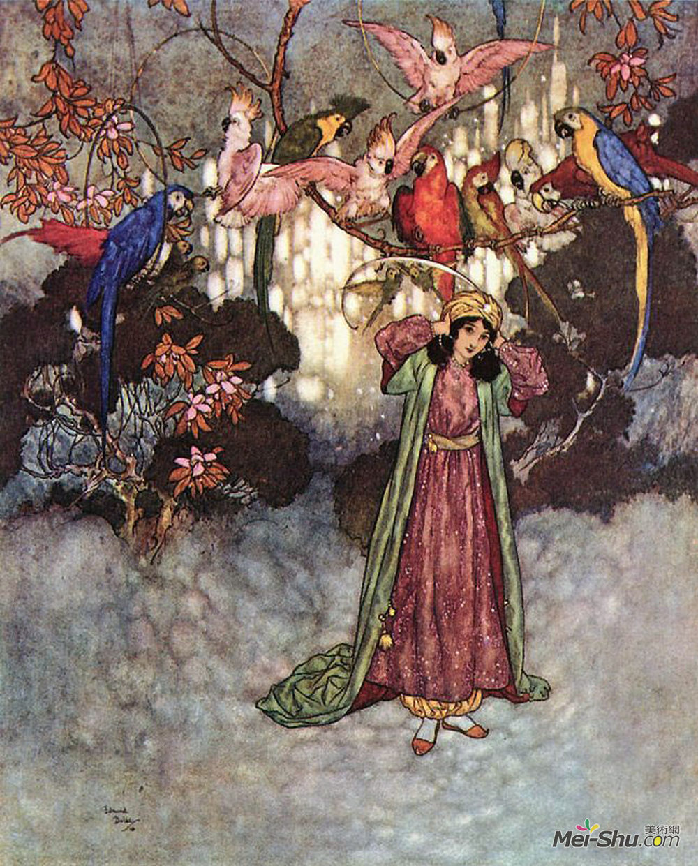 埃德蒙·杜拉克(Edmund Dulac)高清作品《他们开始尖叫和喋喋不休，来自美女和野兽。》