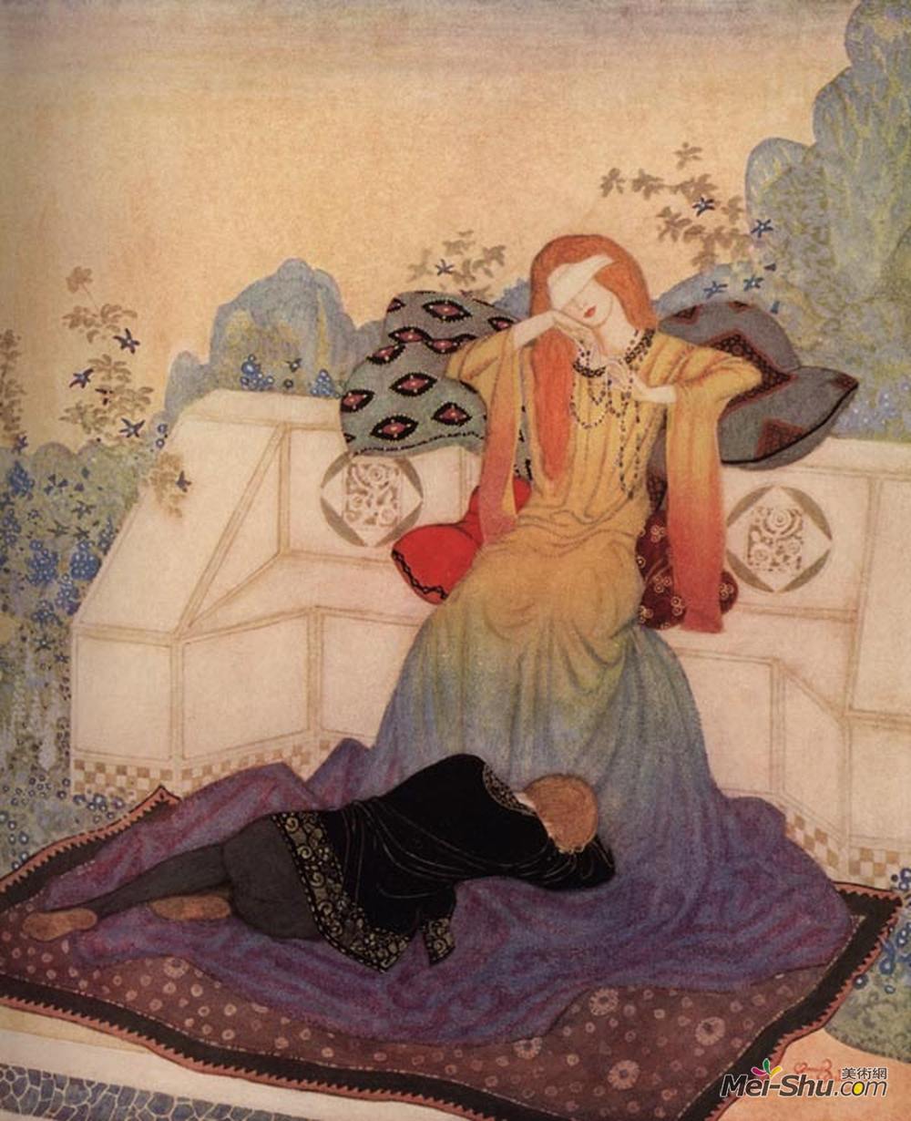 埃德蒙·杜拉克(Edmund Dulac)高清作品《他不能离开的女人（女王的光影）》