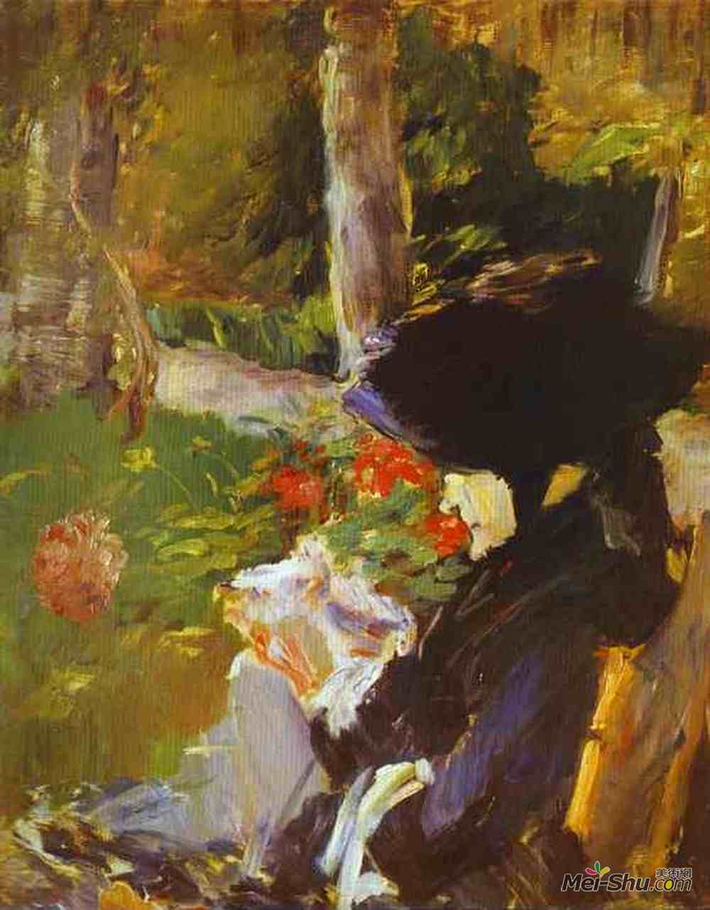 爱德华·马奈(Edouard Manet)高清作品《母亲在贝尔维尤的花园里》