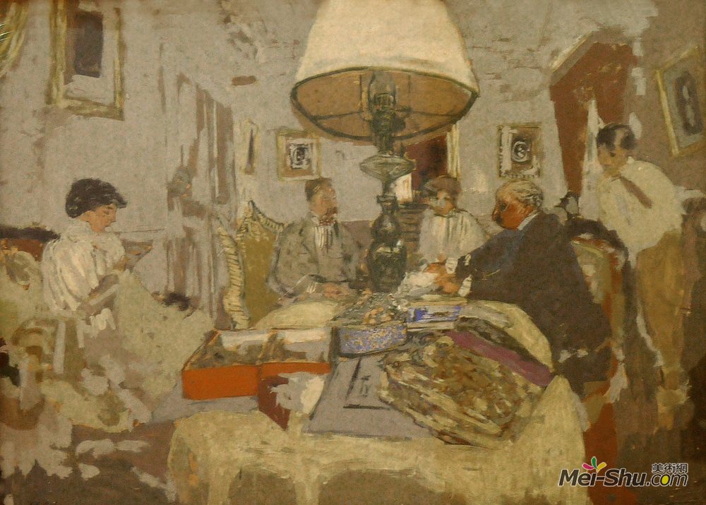 爱德华·维亚尔(Edouard Vuillard)高清作品《桌子周围的朋友们》