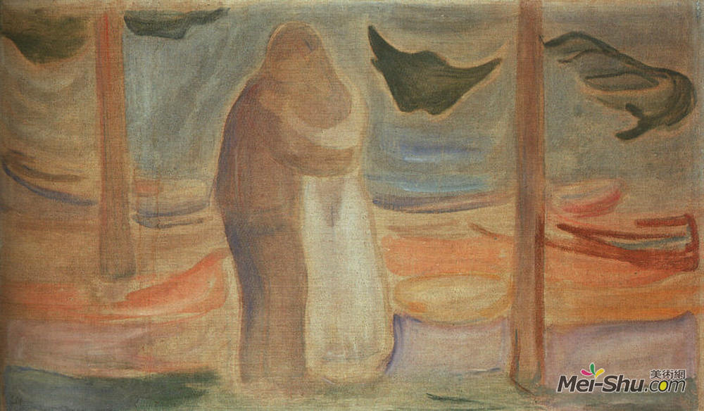 爱德华·蒙克(Edvard Munch)高清作品《Couple on the Shore (from the Reinhardt Frieze)》