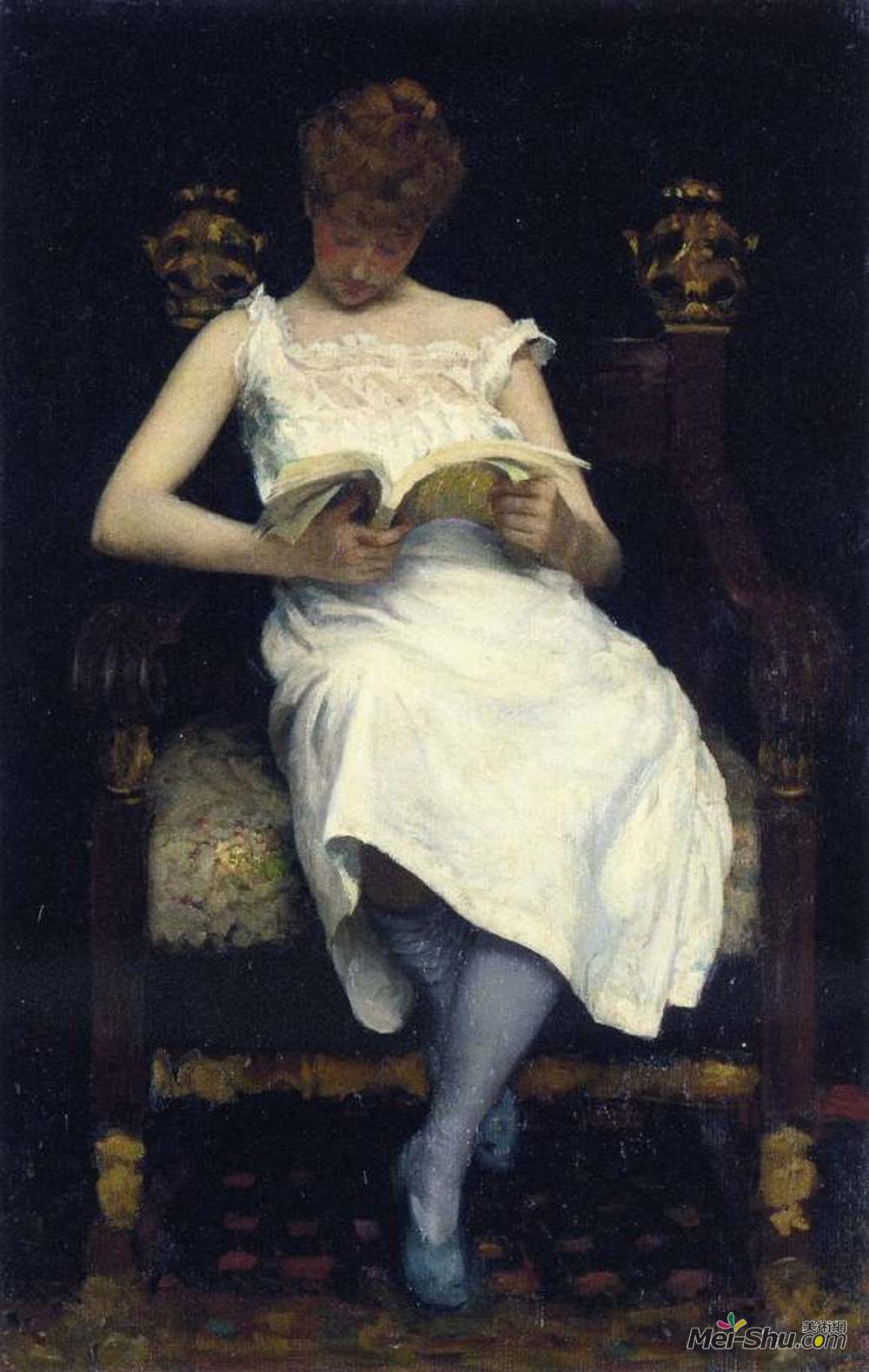 爱德华·西蒙斯(Edward E. Simmons)高清作品《女孩阅读》