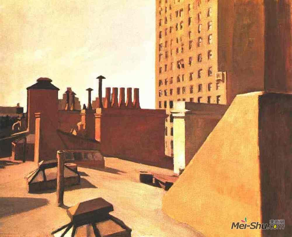 爱德华·霍普(Edward Hopper)高清作品《城市屋顶》