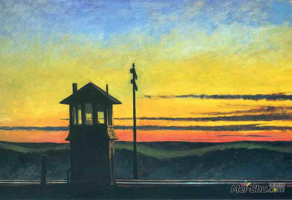 爱德华·霍普(Edward Hopper)高清作品《铁路日落》