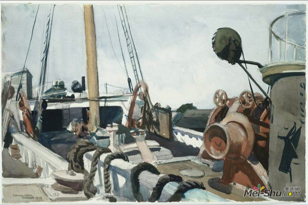 爱德华·霍普(Edward Hopper)高清作品《光束拖网渔船的甲板，格洛斯特》
