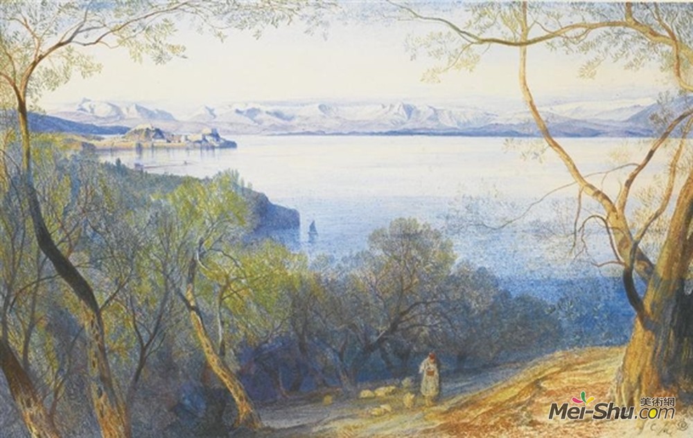 爱德华·里尔(Edward Lear)高清作品《远处的城堡，科孚岛》