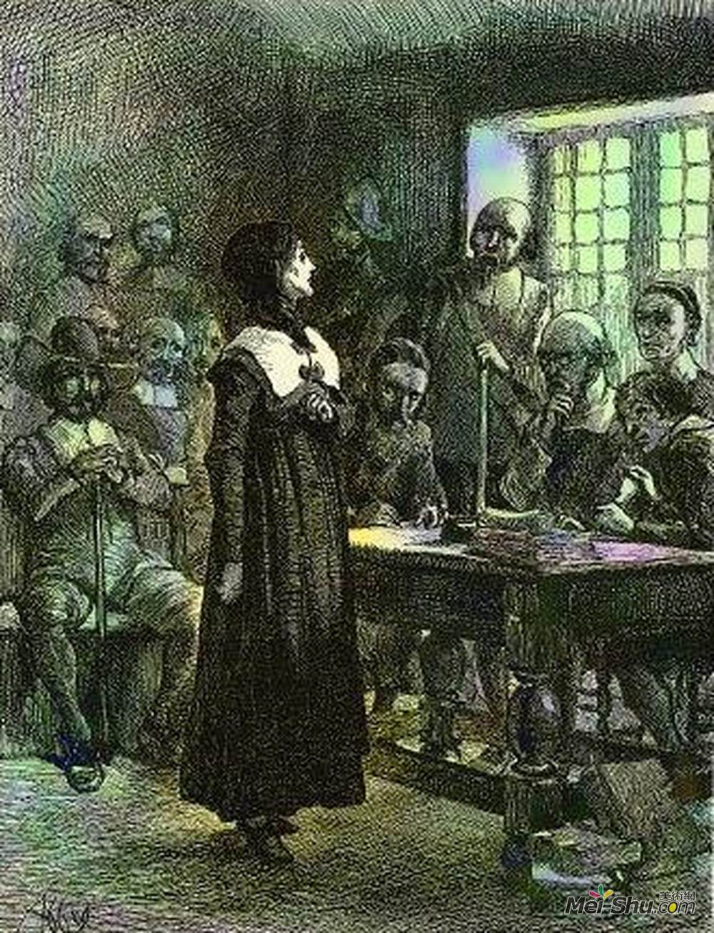 埃德温·奥斯汀·艾比(Edwin Austin Abbey)高清作品《安妮在哈钦森试验》