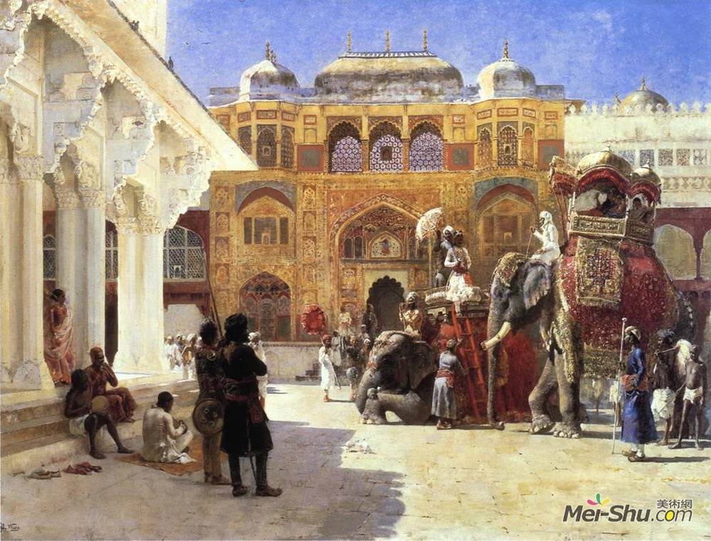 埃德温·罗德·威克斯(Edwin Lord Weeks)高清作品《Arrival of Prince Humbert, the Rahaj, at the Palace of Amber》